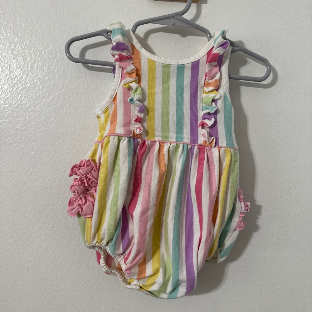 Ruffle Butts Striped Colorful Bubble Romper One Piece Ruffles Rainbow 3-6 Months